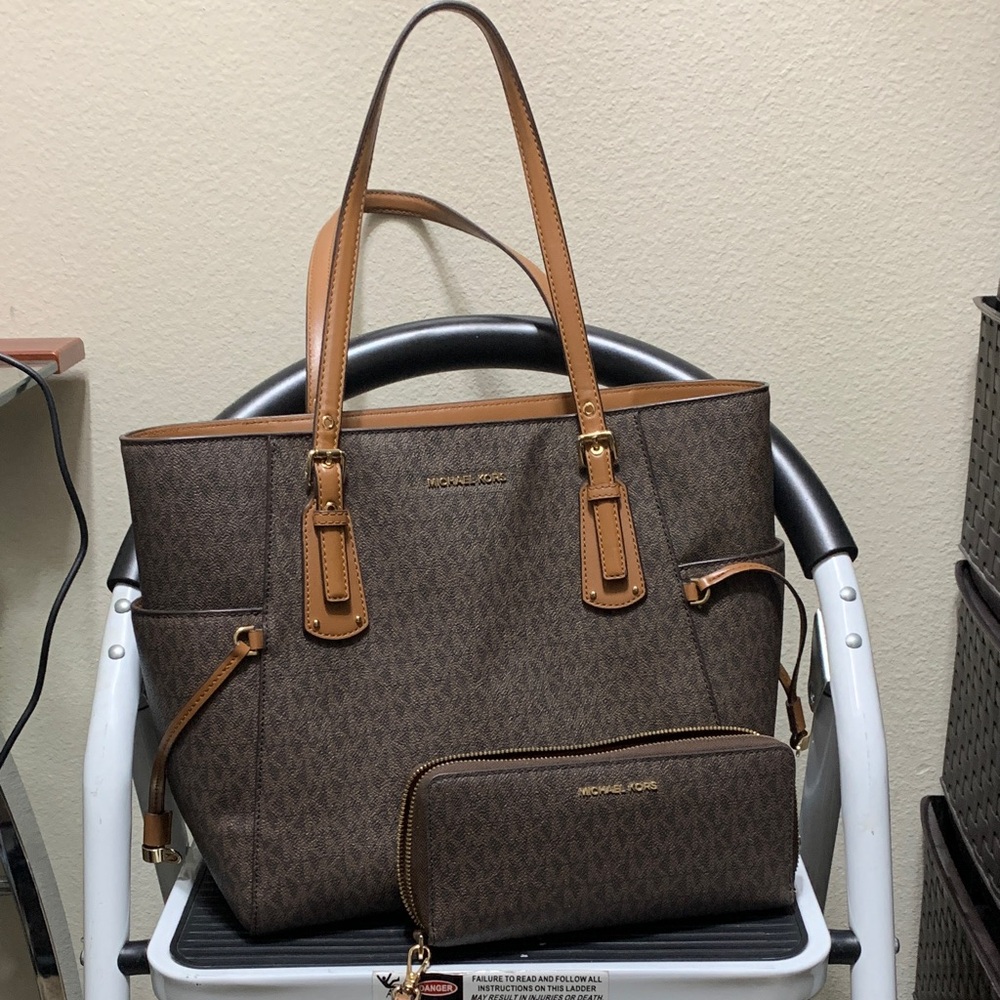 Michael Kors Brown and Tan Tote with Wallet